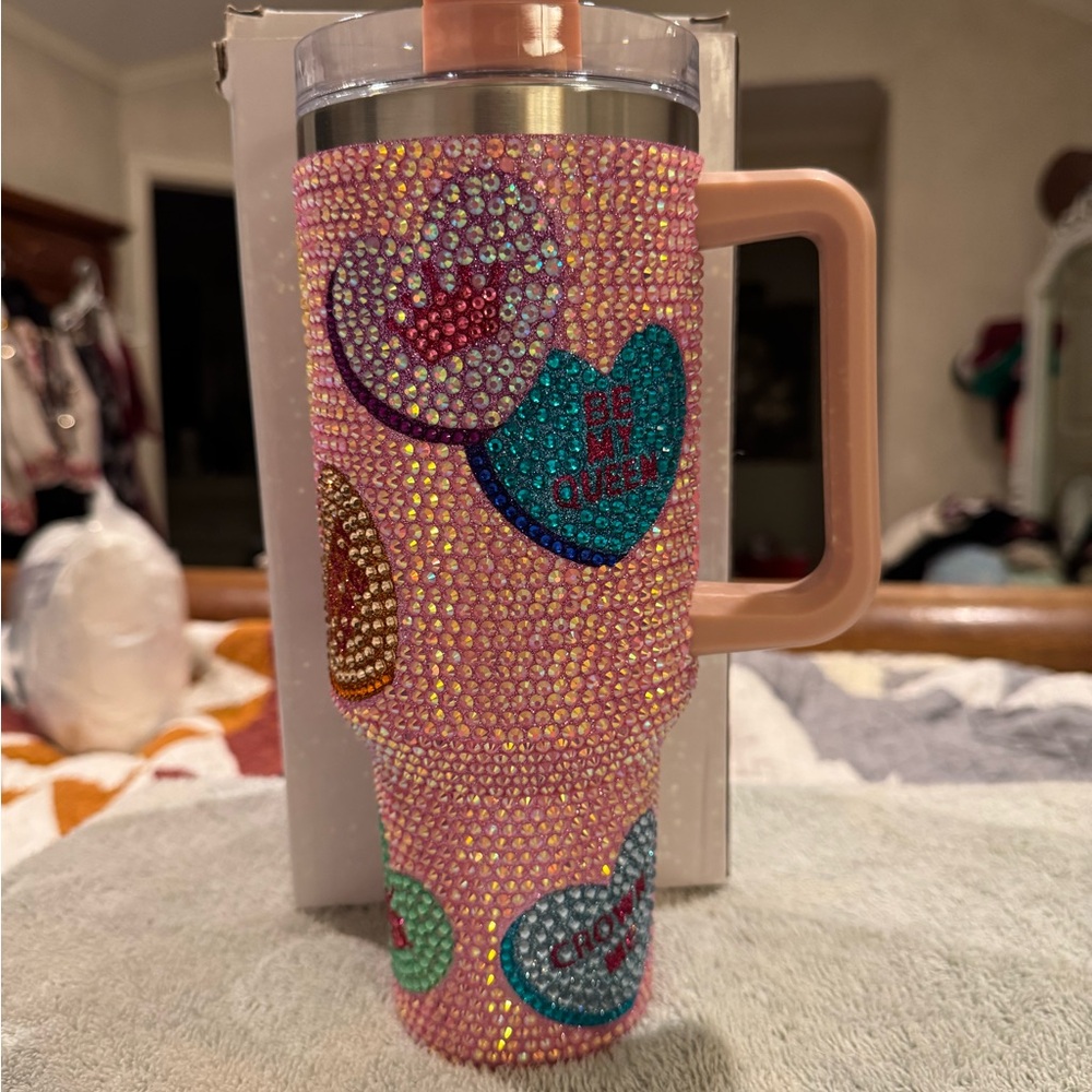 Queen of Sparkles Rhinestone Tumbler with Heart Designs